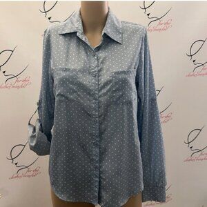 Xhileration. Sz PS. Blue Polka Dot Long Sleeve. Roll tab cuff. Shirt. B129